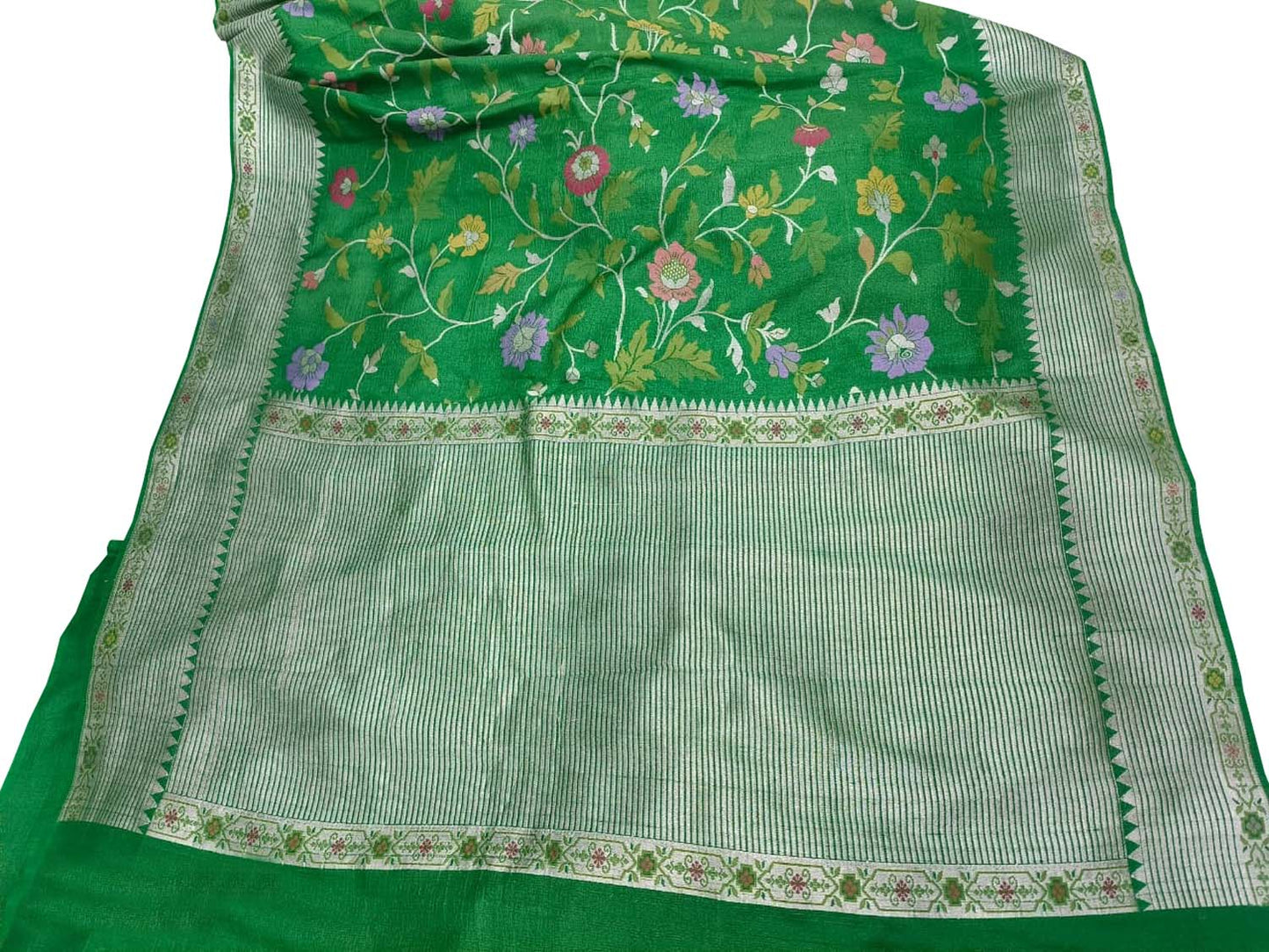Exquisite Green Banarasi Handloom Tussar Georgette Saree - Luxurion World