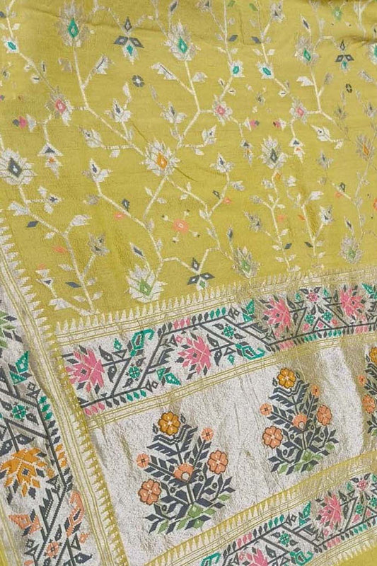 Yellow Banarasi Handloom Tussar Georgette Saree - Luxurion World