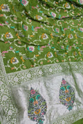 Elegant Green Banarasi Tussar Georgette Saree - Luxurion World