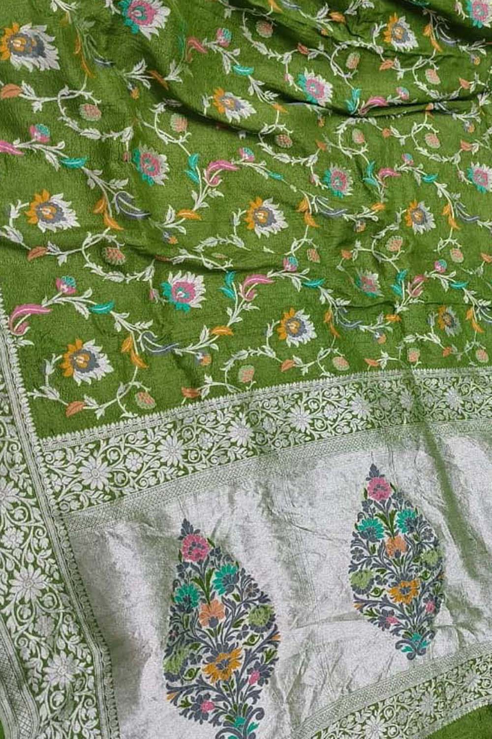 Elegant Green Banarasi Tussar Georgette Saree - Luxurion World
