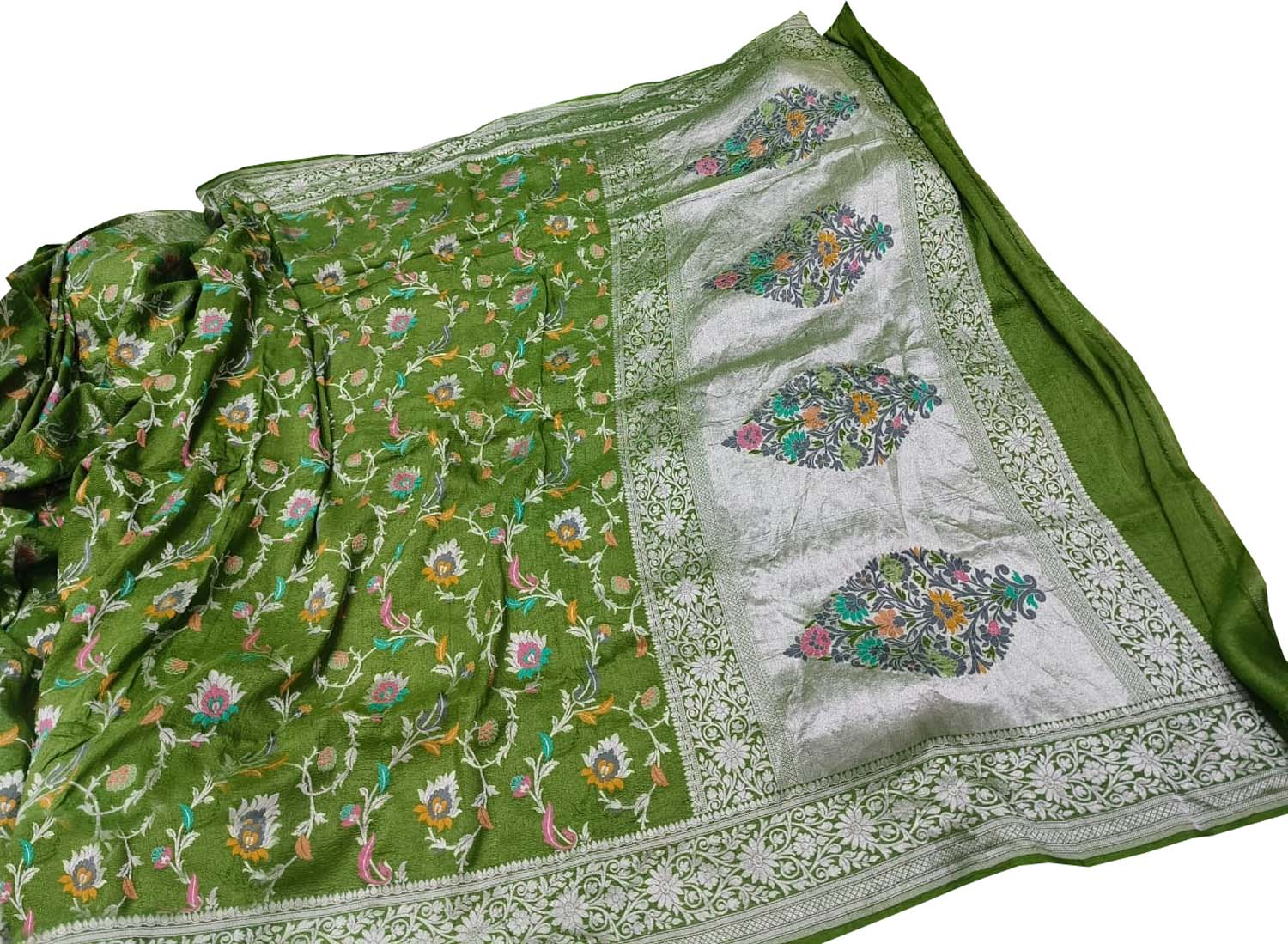 Elegant Green Banarasi Tussar Georgette Saree - Luxurion World
