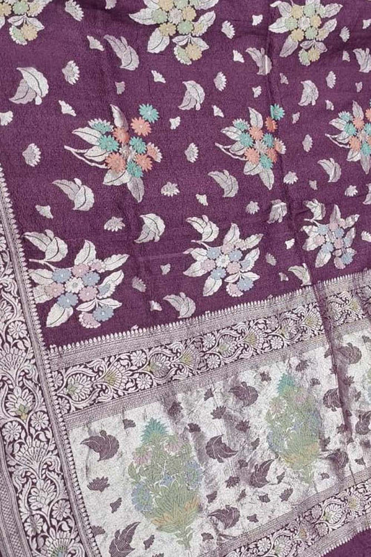 Elegant Purple Banarasi Tussar Georgette Saree - Luxurion World