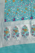 Exquisite Blue Banarasi Handloom Tussar Georgette Saree - Luxurion World