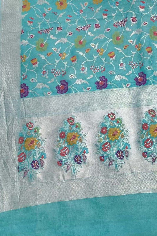 Exquisite Blue Banarasi Handloom Tussar Georgette Saree - Luxurion World