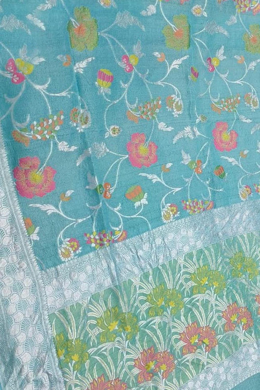 Elegant Blue Banarasi Tussar Georgette Saree - Luxurion World