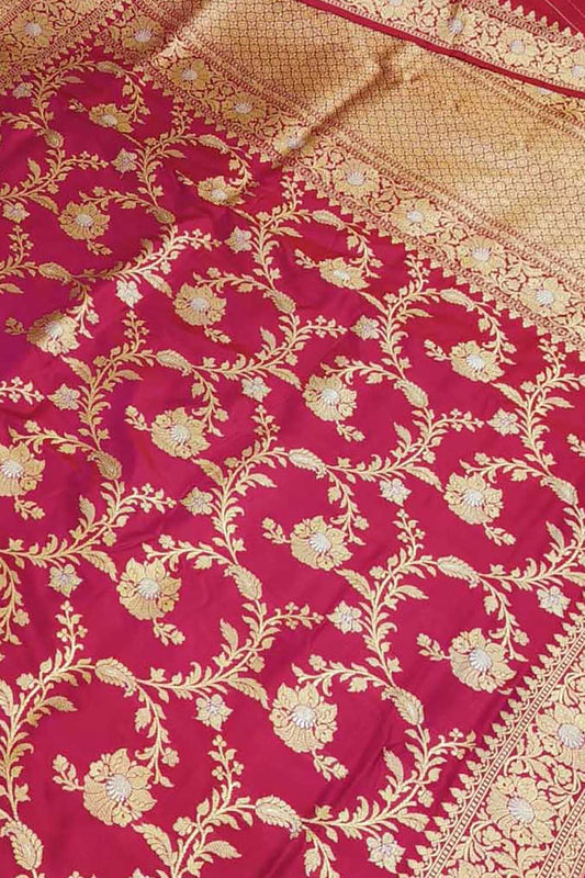 Pink Banarasi Pure Katan Silk Handloom Jaal Work Saree - Luxurion World