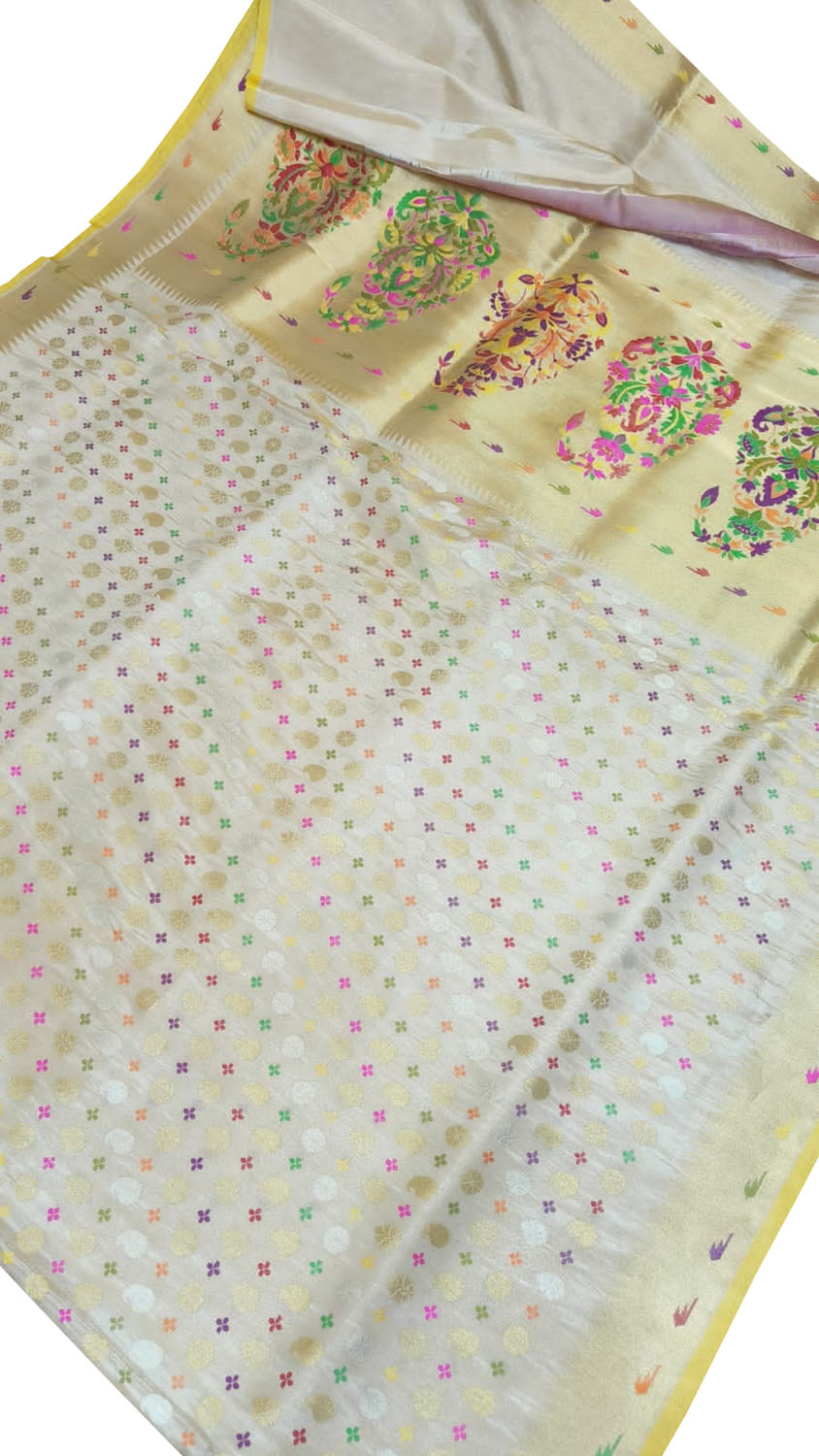 Pastel Banarasi Pure Katan Silk Handloom Meenakari Saree - Luxurion World