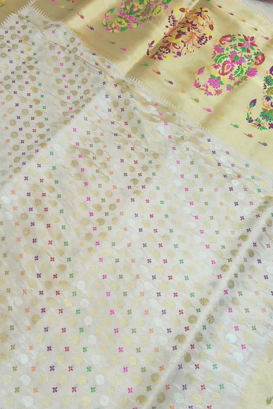 Pastel Banarasi Pure Katan Silk Handloom Meenakari Saree - Luxurion World