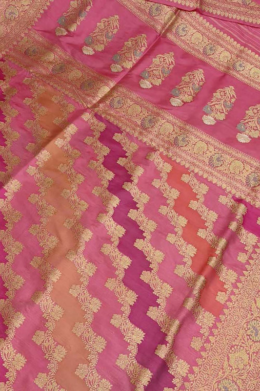 Multicolor Banarasi Pure Katan Silk Handloom Rangkat Saree - Luxurion World