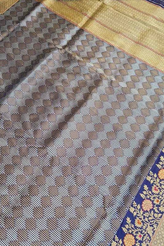 Blue Banarasi Pure Katan Silk Handloom Saree - Luxurion World