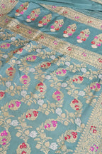 Blue Banarasi Pure Katan Silk Handloom Meenakari Saree - Luxurion World