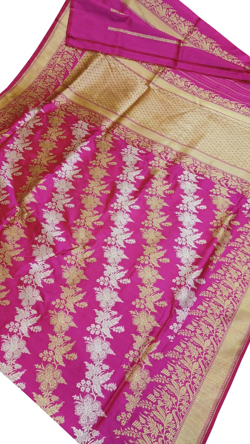 Pink Banarasi Pure Katan Silk Handloom Sona Roopa Saree - Luxurion World