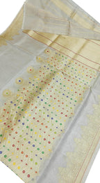 Off White Banarasi Pure Katan Silk Handloom Meenakari Saree - Luxurion World