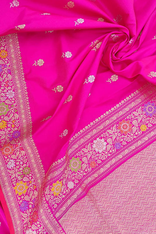 Pink Handloom Banarasi Pure Katan Silk Meenakari Saree - Luxurion World
