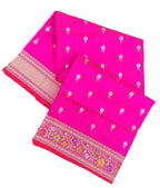 Pink Handloom Banarasi Pure Katan Silk Meenakari Saree - Luxurion World