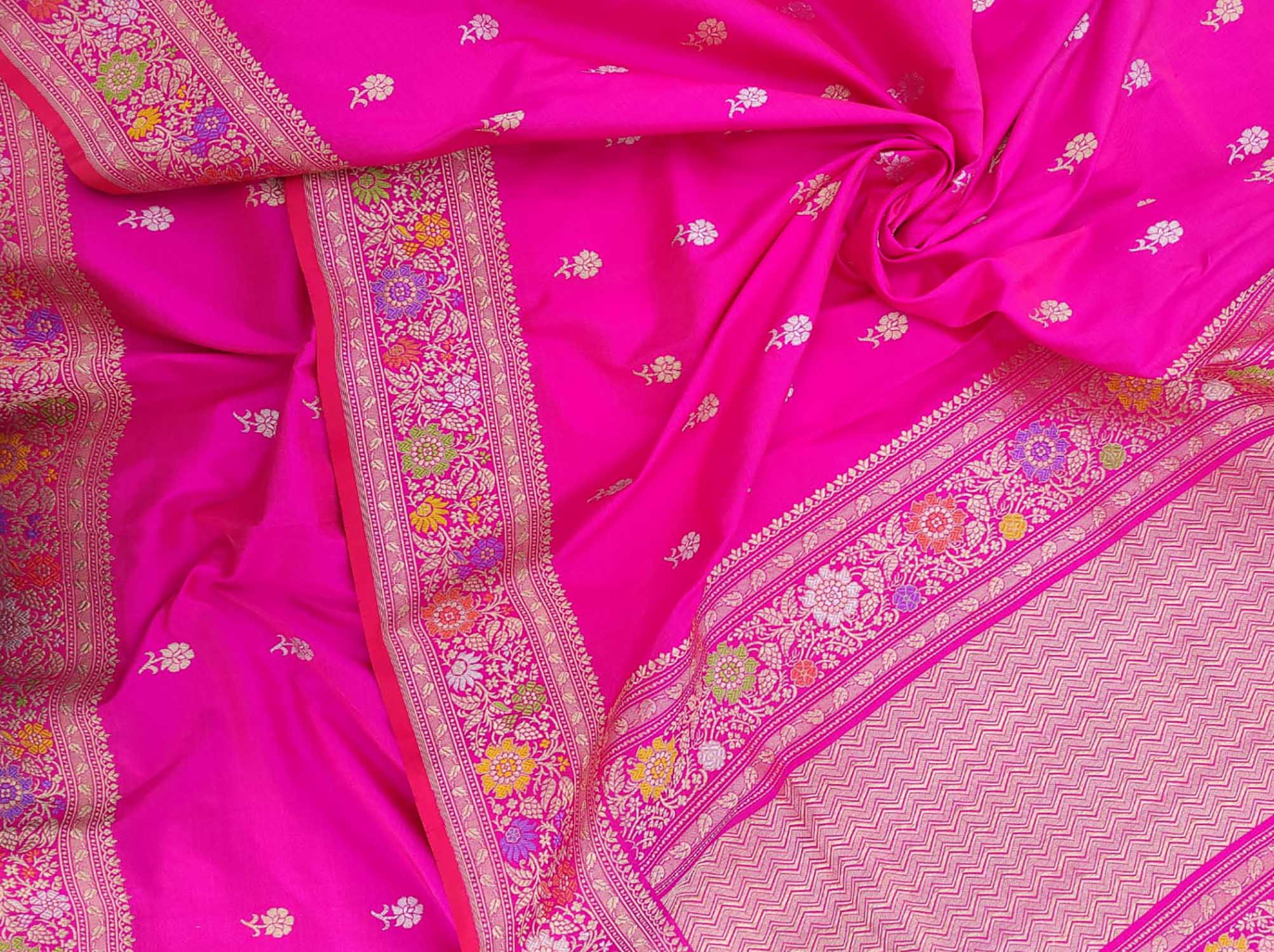 Pink Handloom Banarasi Pure Katan Silk Meenakari Saree - Luxurion World