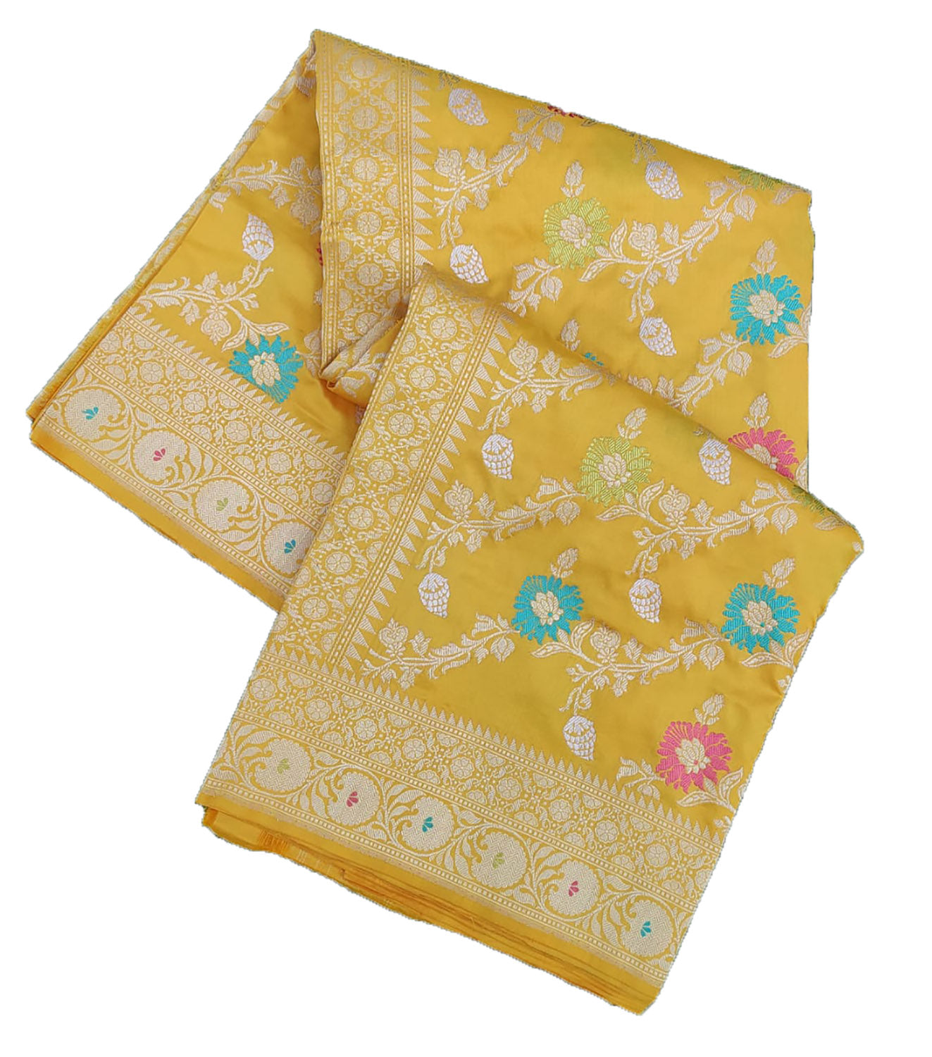 Yellow Handloom Banarasi Pure Katan Silk Meenakari Saree - Luxurion World