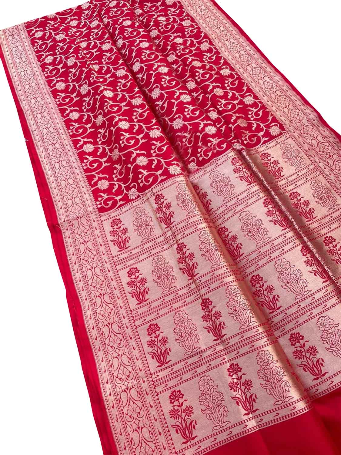 Red Banarasi Handloom Pure Katan Silk Saree - Luxurion World