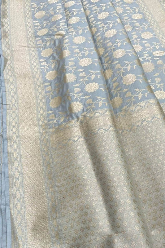 Blue Banarasi Handloom Pure Katan Silk Saree - Luxurion World