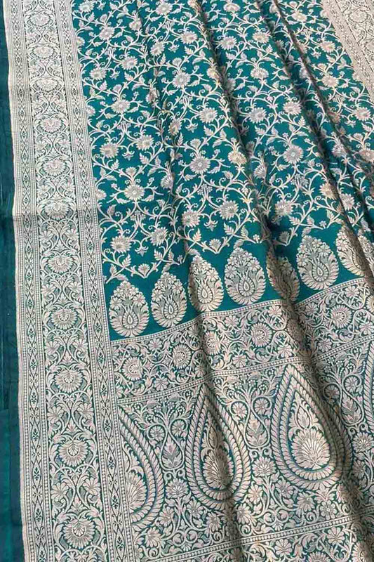 Green Banarasi Handloom Pure Katan Silk Saree - Luxurion World