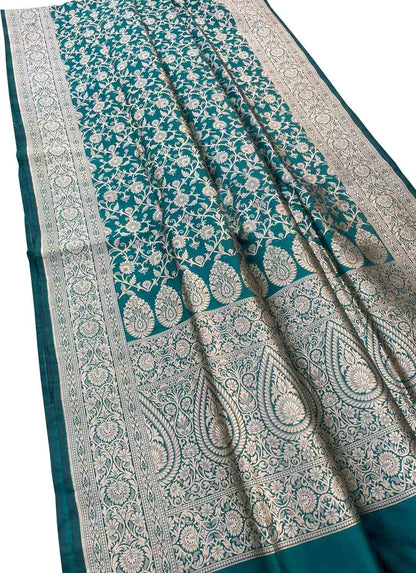 Green Banarasi Handloom Pure Katan Silk Saree - Luxurion World