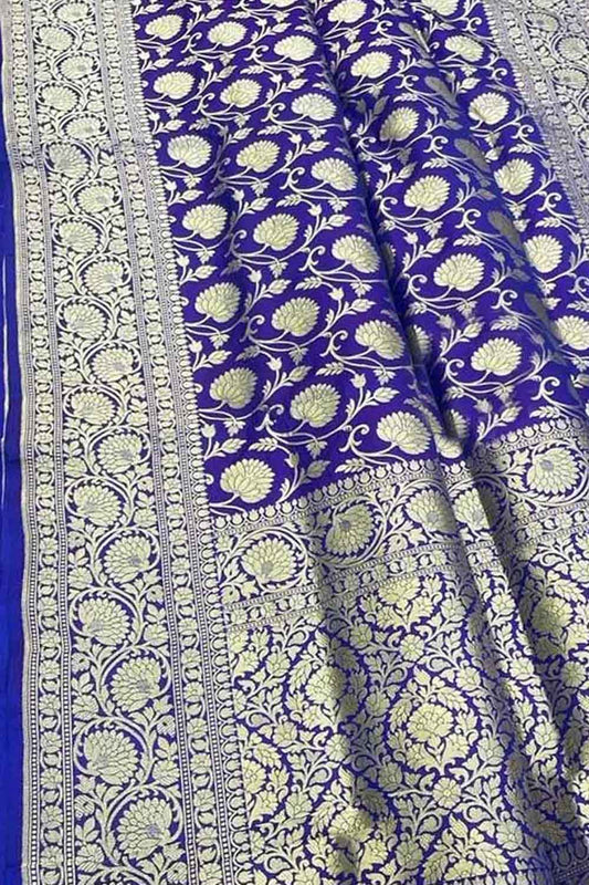 Blue Banarasi Handloom Pure Katan Silk Saree - Luxurion World