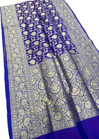 Blue Banarasi Handloom Pure Katan Silk Saree - Luxurion World