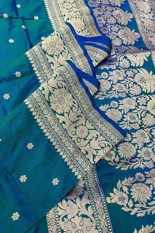 Blue Banarasi Handloom Pure Katan Silk Saree - Luxurion World