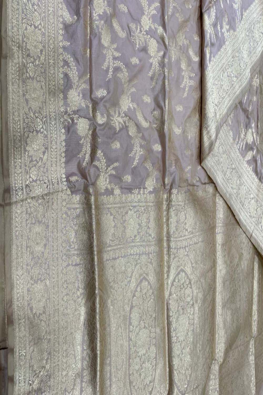 Purple Banarasi Handloom Pure Katan Silk Saree - Luxurion World