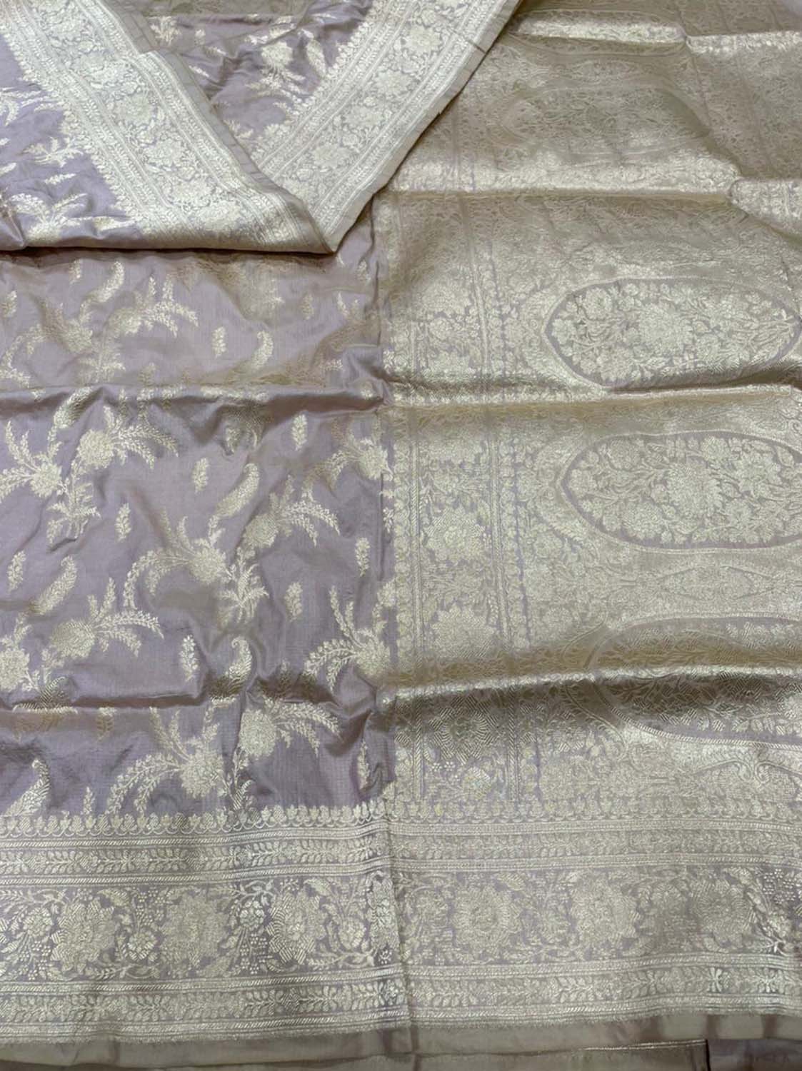Purple Banarasi Handloom Pure Katan Silk Saree - Luxurion World
