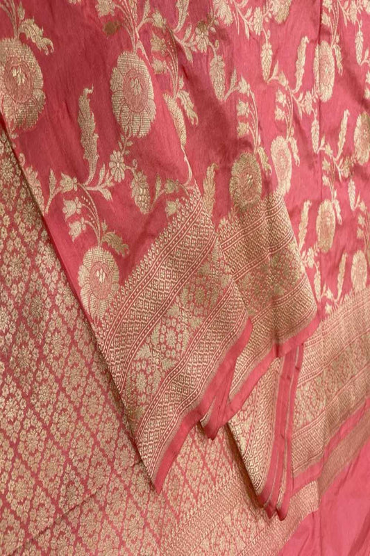 Pink Banarasi Handloom Pure Katan Silk Saree - Luxurion World