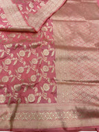 Pink Banarasi Handloom Pure Katan Silk Saree - Luxurion World
