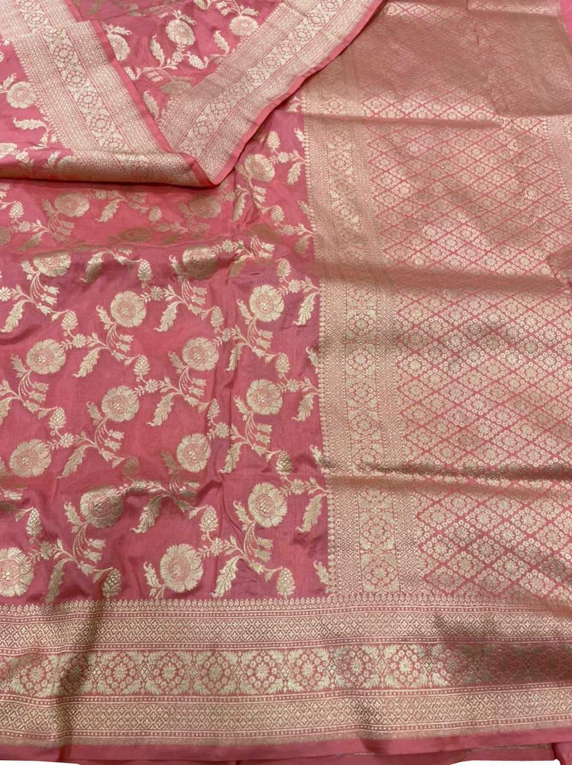 Pink Banarasi Handloom Pure Katan Silk Saree - Luxurion World
