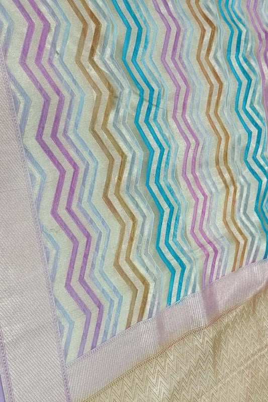 Multicolor Banarasi Handloom Pure Georgette Brush Dyed Saree - Luxurion World