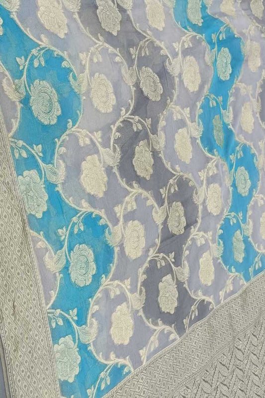 Multicolor Banarasi Handloom Pure Georgette Brush Dyed Saree - Luxurion World