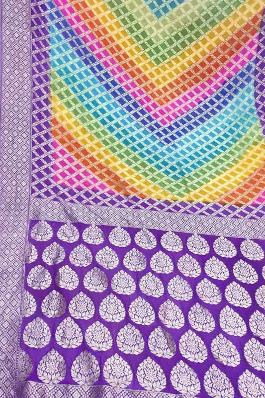 Multicolor Banarasi Handloom Pure Georgette Brush Dyed Saree - Luxurion World