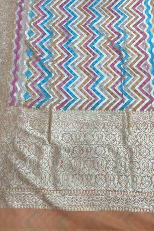 Multicolor Banarasi Handloom Pure Georgette Brush Dyed Saree - Luxurion World