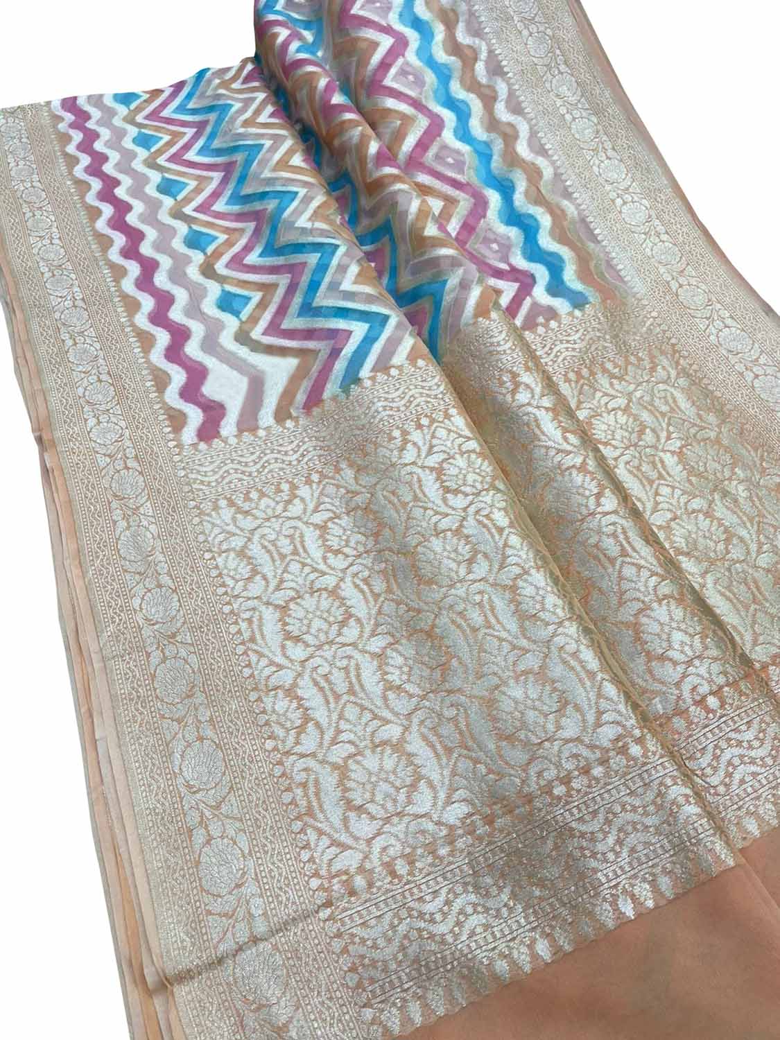 Multicolor Banarasi Handloom Pure Georgette Brush Dyed Saree - Luxurion World