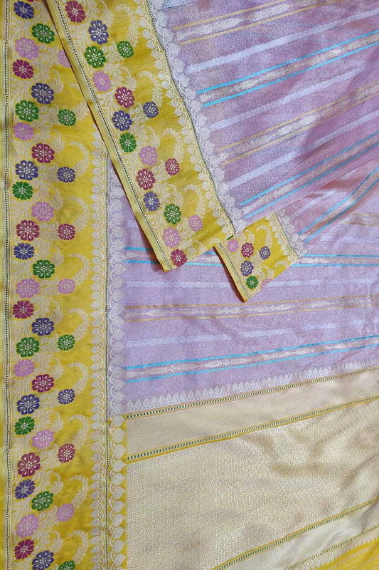 Purple Banarasi Handloom Pure Tissue Silk Saree - Luxurion World