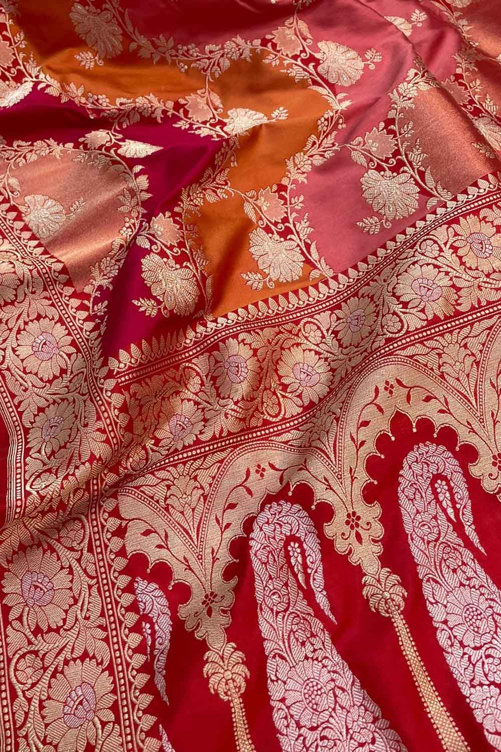 Multicolor Banarasi Rangkat Handloom Pure Katan Silk Saree - Luxurion World