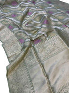 Grey Banarasi Handloom Pure Katan Silk Saree - Luxurion World