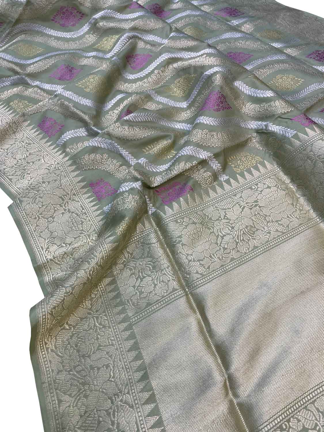 Grey Banarasi Handloom Pure Katan Silk Saree - Luxurion World