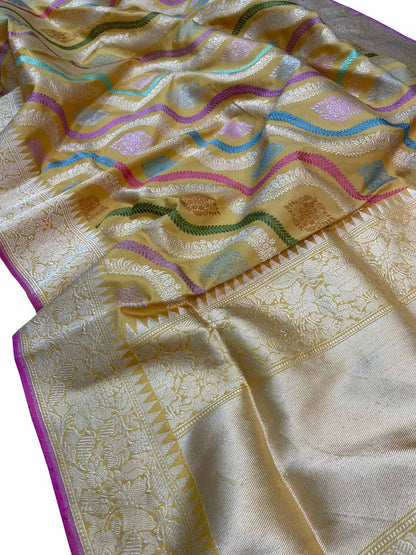 Multicolor Banarasi Handloom Pure Katan Silk Saree - Luxurion World