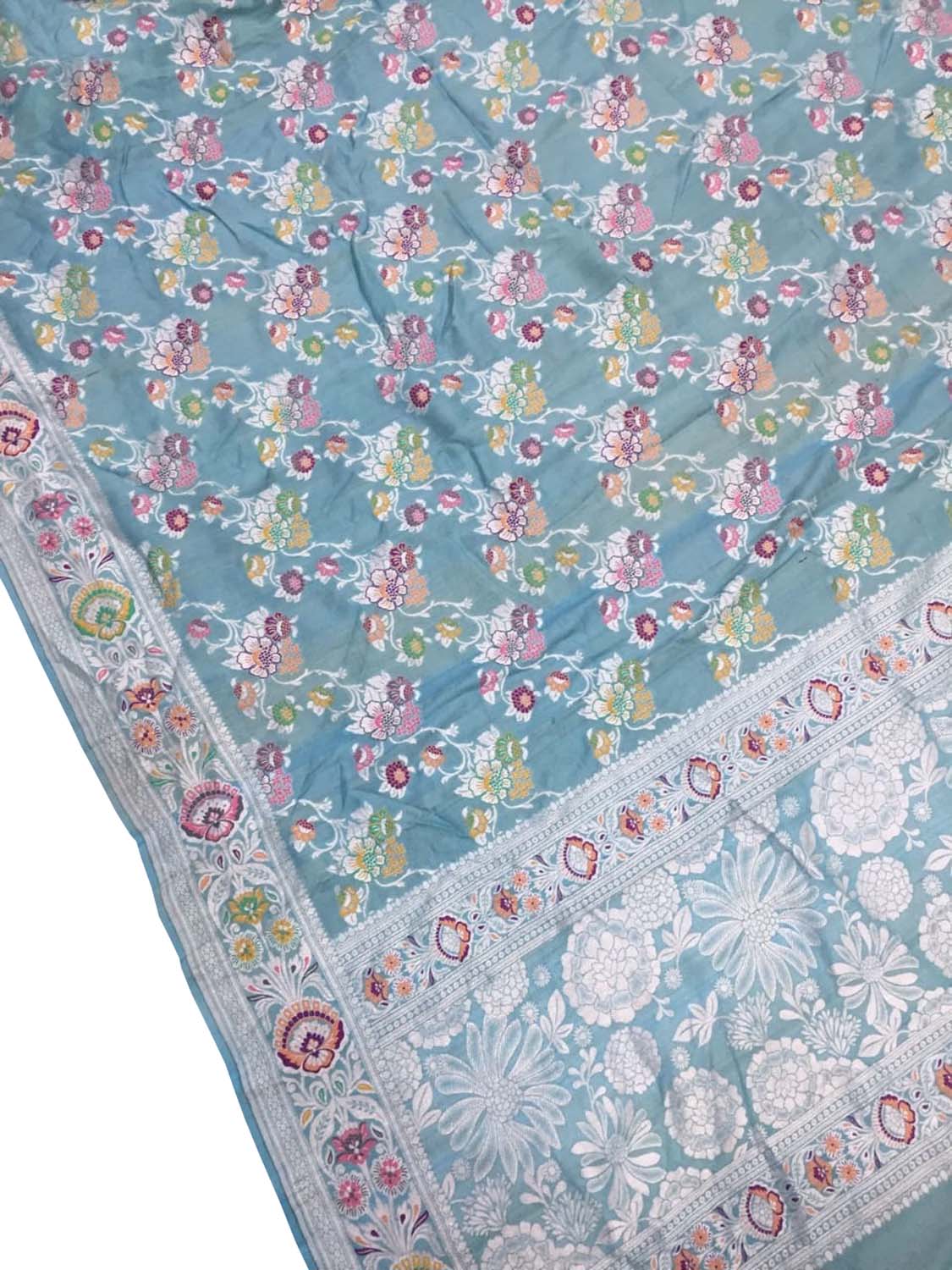 Blue Banarasi Handloom Pure Tussar Georgette Meenakari Saree - Luxurion World