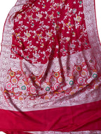 Red Banarasi Handloom Pure Tussar Georgette Meenakari Saree - Luxurion World