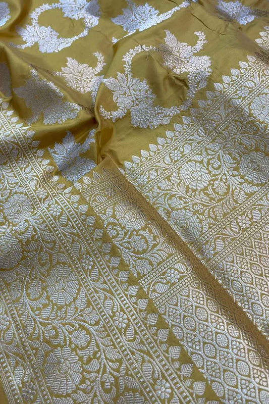 Yellow Banarasi Handloom Pure Katan Silk Saree - Luxurion World