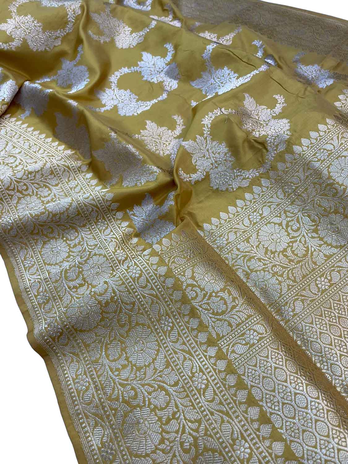 Yellow Banarasi Handloom Pure Katan Silk Saree - Luxurion World