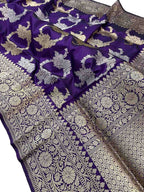 Purple Banarasi Handloom Pure Katan Silk Saree - Luxurion World