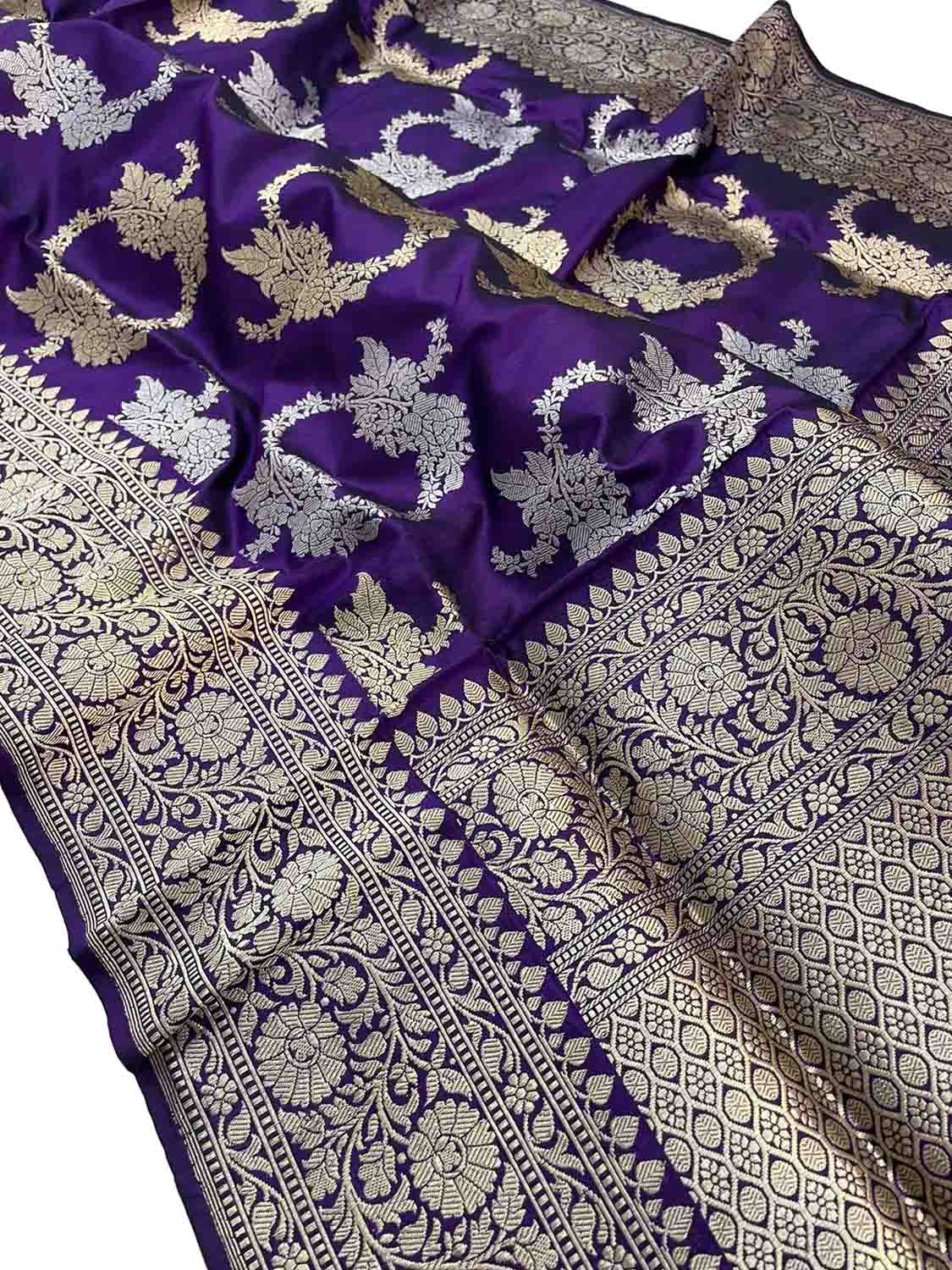 Purple Banarasi Handloom Pure Katan Silk Saree - Luxurion World