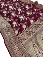 Maroon Banarasi Handloom Pure Katan Silk Saree - Luxurion World